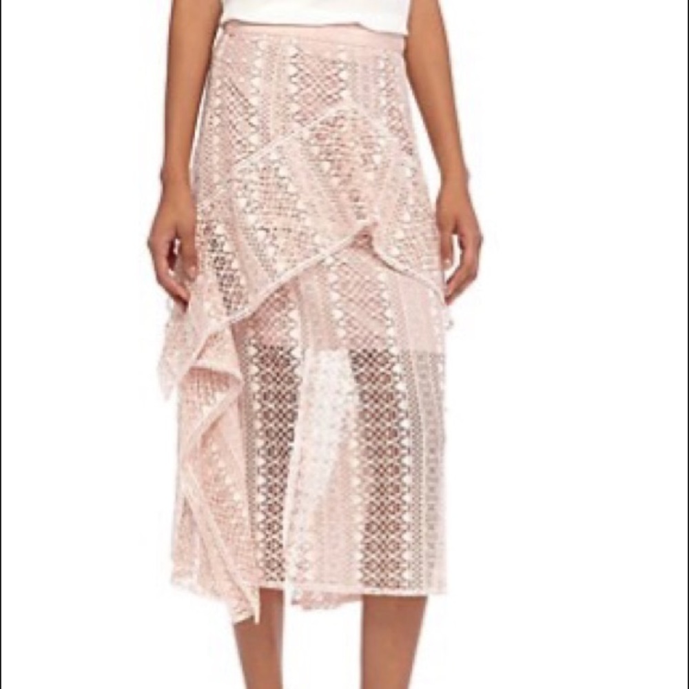 Ark & Co. Pink Lace Suede Ruffle Midi Skirt Size Medium